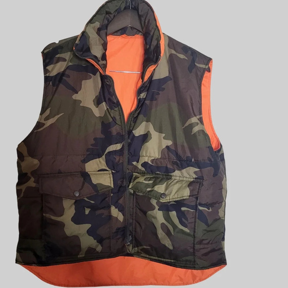 Vintage Winchester Mens L Reversible Camouflage Hunting Puffer Vest Jacket - Picture 1 of 9